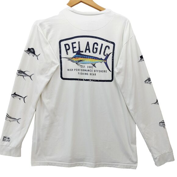 PELAGIC Shirt Mens Large White Fishing AquaTek UVP Long Sleeve Performance Logo - Picture 1 of 14